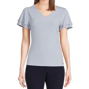 Calvin Klein V neck flutter sleeve blouse. Light blue, size L